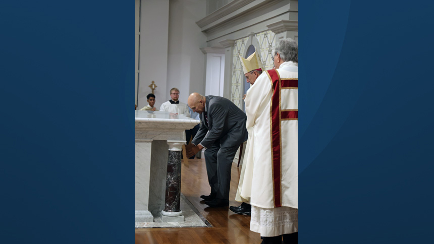 New altar is blessed to celebrate 25th anniversary of church building at St. Michael.