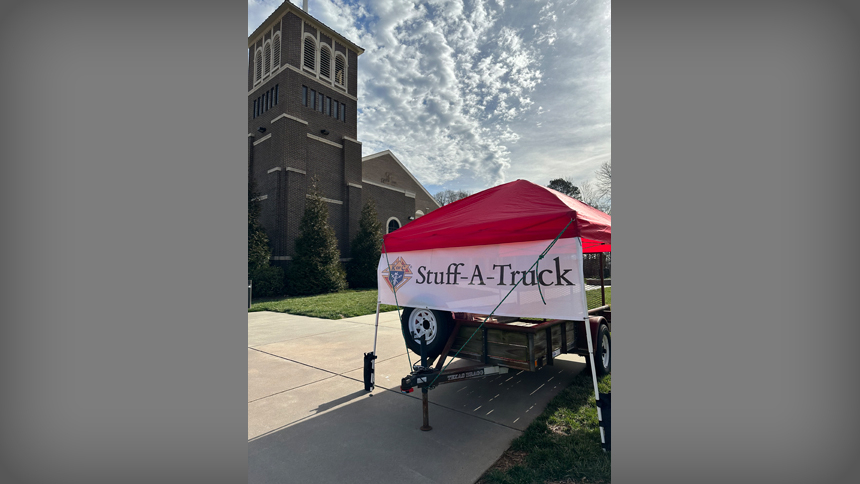 The parish’s Knights of Columbus came up with an idea to Stuff-A-Truck, in which they take donations from parishioners and others in the community.