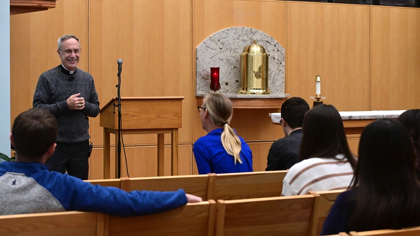 Bishop meets with Frassati Young Adult Group for Q&A in Apex